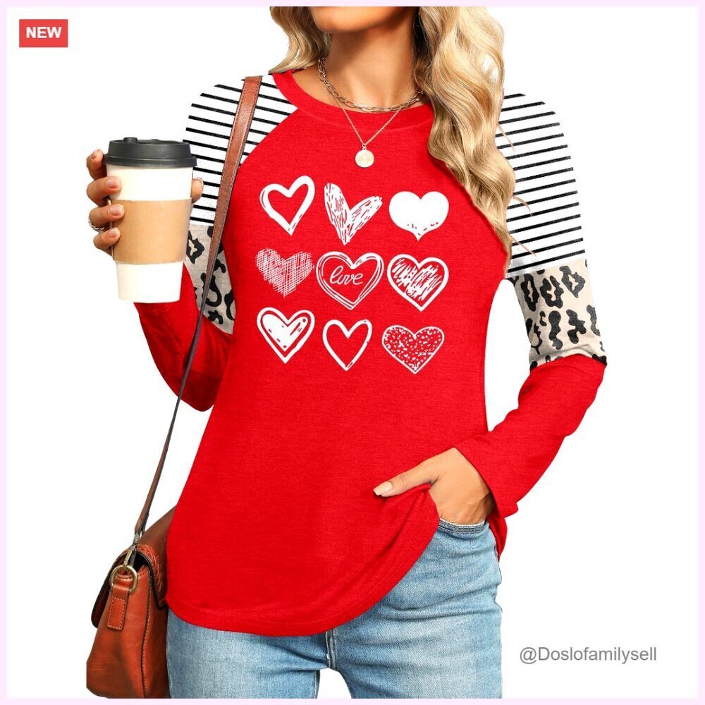 Long Sleeve Graphic Tee Buffalo Plaid Raglan Sleeve Casual Loose Fit Valentine's